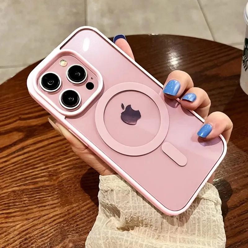 Luxury Acrylic Magsafe Magnetic Clear Case For iPhone 17 Pro 16 15 14 13 12 11 Pro Max Wireless Charge Girls Pink Hard PC Cover