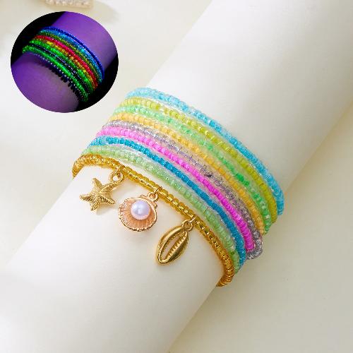 European American Fashion Bohemian Layered Beaded Bracelets Elastic Ethnic Bracelets for Women Female Bangle Bracelet