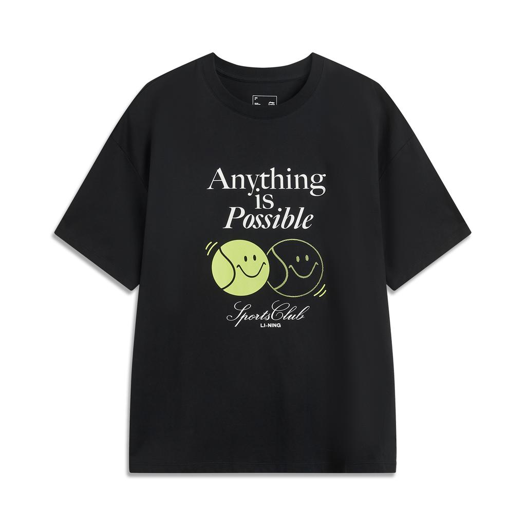 Li Ning Sports Trend Series Casual Simple Solid Color Round Neck Pullover Loose Short Sleeve T-Shirt Women T-Shirt Black AHSV192-3