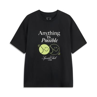 Li Ning Sports Trend Series Casual Simple Solid Color Round Neck Pullover Loose Short Sleeve T-Shirt Women T-Shirt Black AHSV192-3