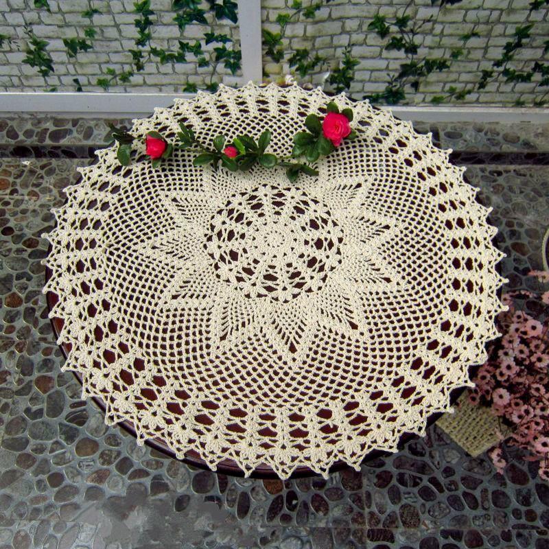 60cm Vintage Handgemaakte Haakwerk Kant Tafelkleed Katoenen Bankhoes En Onderzetters Set Shabby Chic