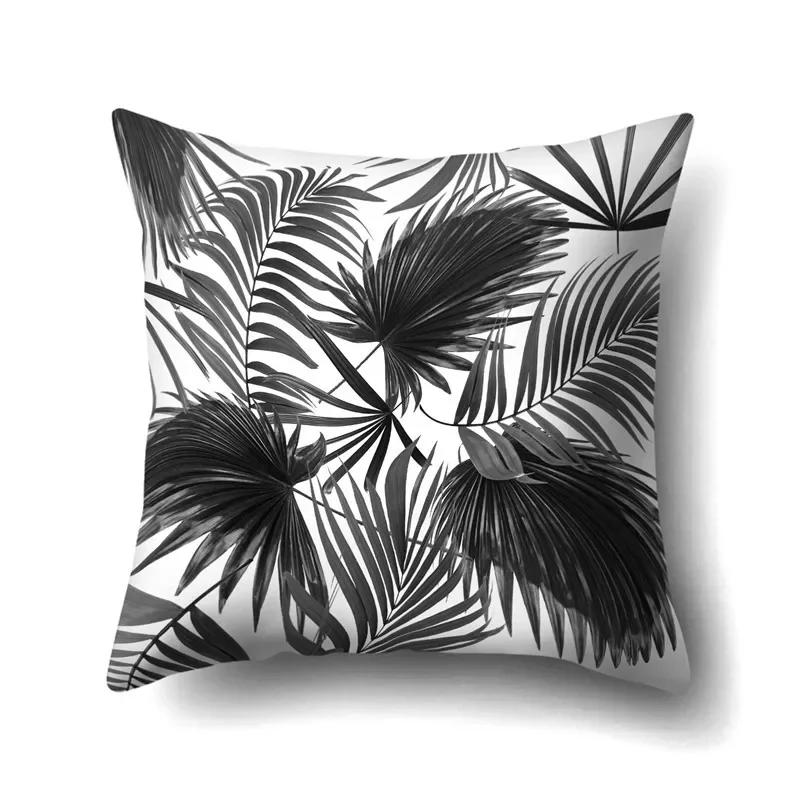 Heimdekoration Nordisch Tropisch Schwarz und Weiß Pflanzen Geometrie Druck Polyester Kissen Kissen Kissen