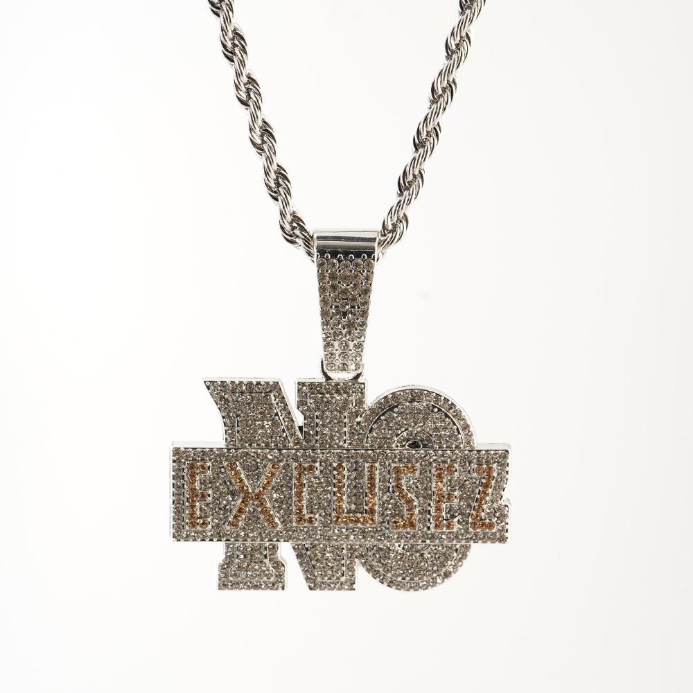 Jewelry Full Diamond NO EXCUSEZ English Letter Hanging Fashion Hip Hop Necklace Men's Pendant