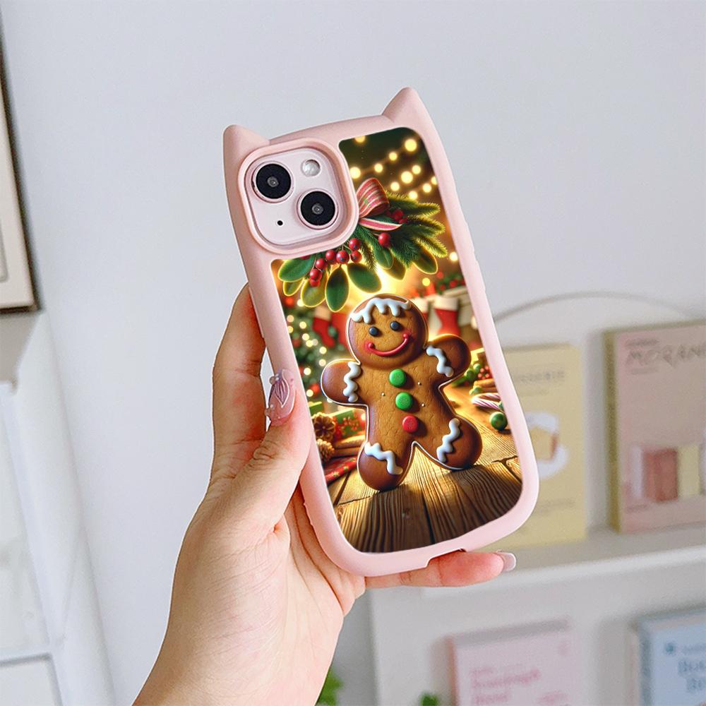 Cat Ear Soft Phone Case for iPhone 16 15 14 13 12 11 Pro Max Plus XR X TPU Anti-Drop Transparent Acrylic Back Cover NY28 Christmas tree Santa Claus