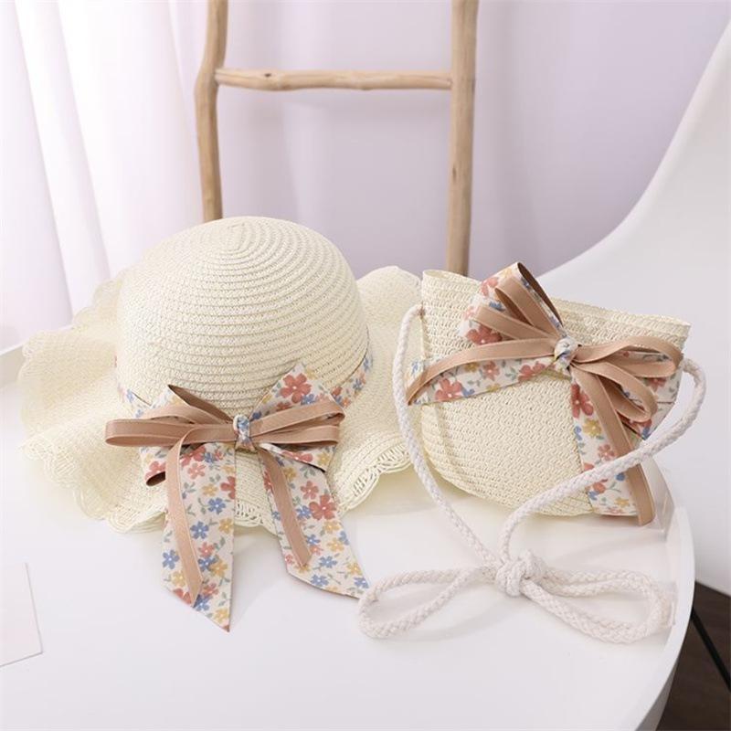 Strohhut für Kinder Sommer Mädchen Strandhut Kinder Sonnenhut Mädchen Sommer Strohhut Tasche Set Sonnenschutz Japan