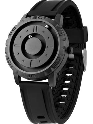 EUTOUR Men's Magnetic Watch with Ball Bearing Design, Quartz Movement, Minimalist Casual Design, Waterproof, 40mm, Black Dial, Black Rubber Band