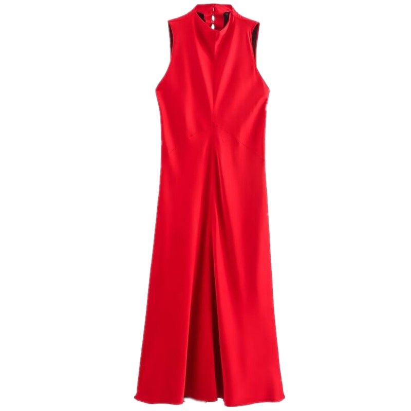 Western Style 2024 Autumn and Winter New Women clothes Elegant Silk Satin Texture Sleeveless round Neck Dress 9165965