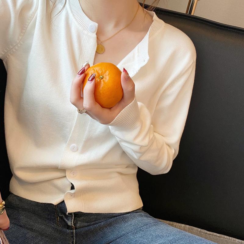 

Милый однотонный повседневный вязаный женский кардиган осенний облегающий элегантный с круглым вырезом зимний женский кардиган свитер модный повседневный базовый трикотаж топы 31072 One Size белый