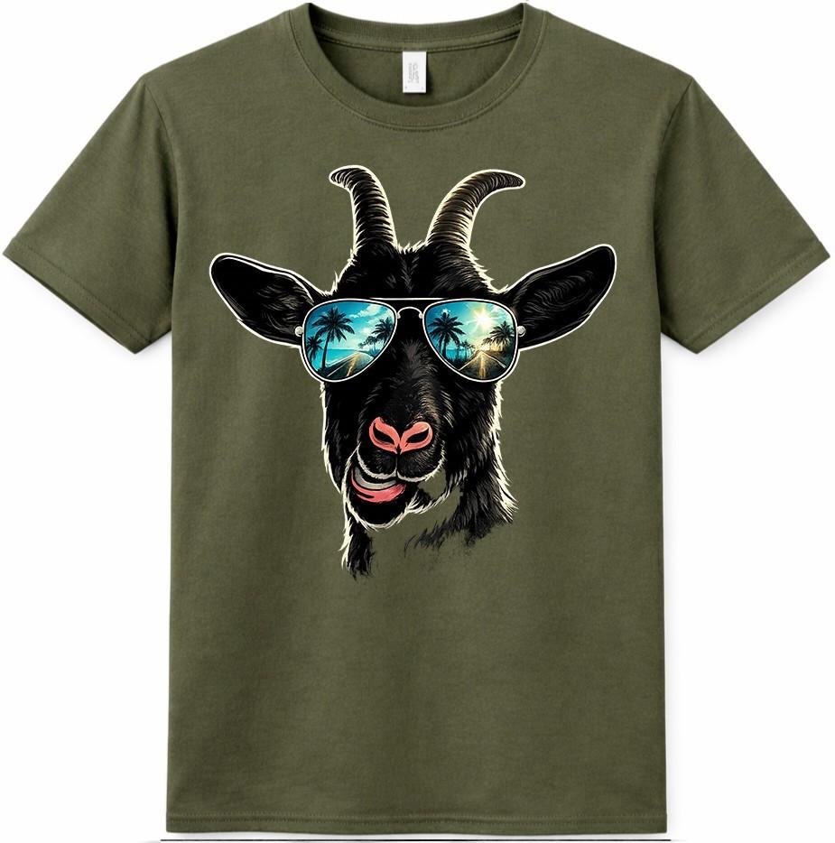 Maglietta Fresca Capra Occhiali da Sole Divertente Animale da Fattoria Grafica Maglietta Casual Top