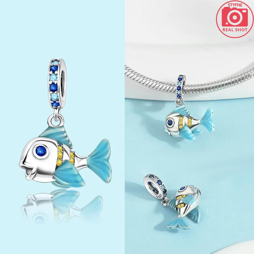 Original Marine Animals Blue Fish Pink Octopus Charms Beads Copper Fit Bracelet Jewelry Women'S Accessory Diy Gift