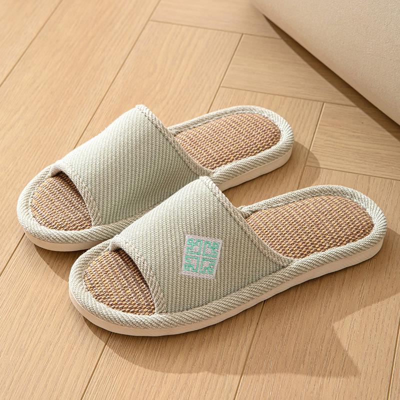 Women's Open-Toe Linen High-Heel Slippers - Spring/Summer, Non-Slip, Cotton-Linen, for Wooden Floors