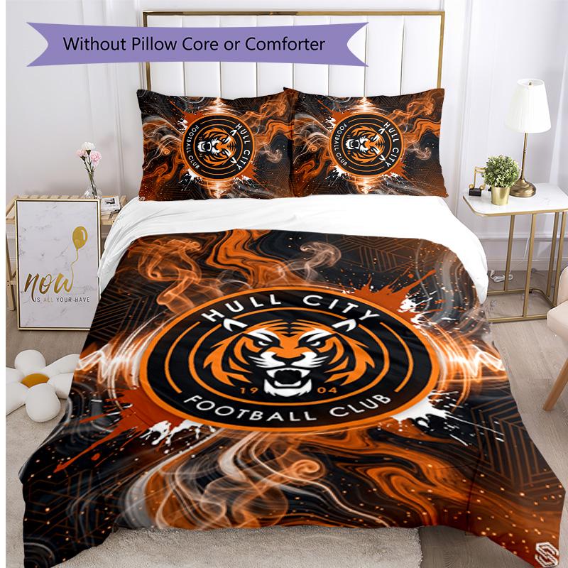 Hull City Football Printed 3 Pieces Bedding Set, Comfortable Skin Friendly Bedroom Duvet Cover Set
