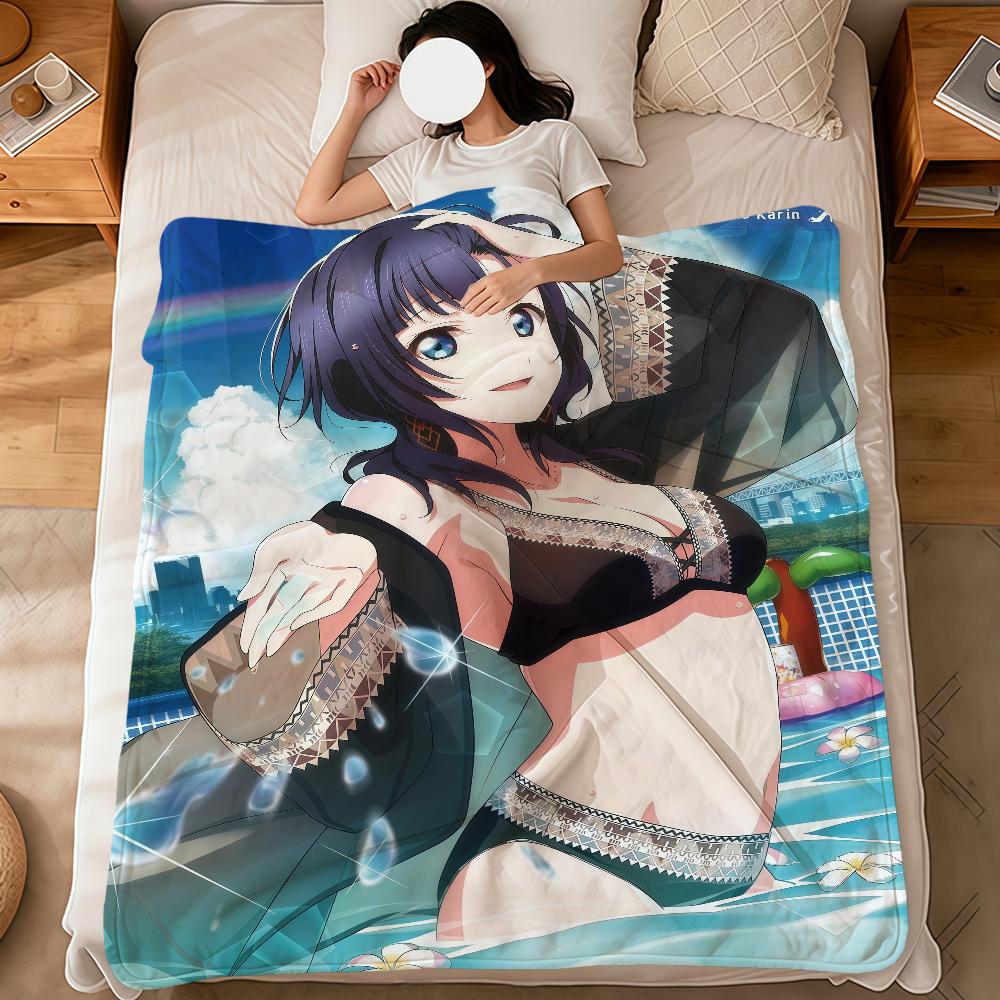 anime art cute girl a-asaka karin soft warm plush blanket for dormitory sofa living room pet hogar bedroom gift nap home Flannel