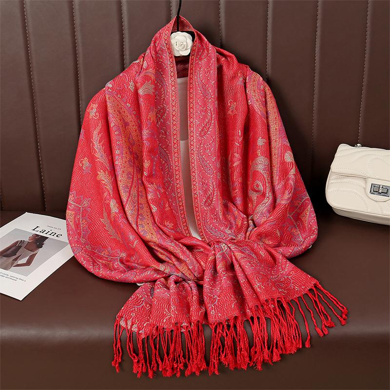 Paisley Pashmina Shawl Scarf Women Jacquard Cashew Printed Scarves Flowers Borders Female Tassel Blanket Wraps Ethnic Shawls