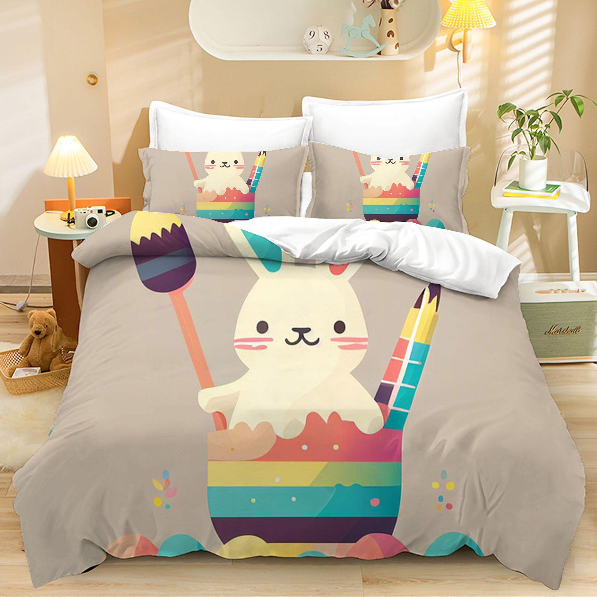

Home Textiles Three-Piece Rabbit Easter Cartoon Digital Printing Quilt Pillowcase Bedding 90 * 200 two-piece set