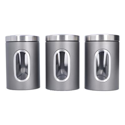 3Pcs Storage Jar Stainless Steel Food Tea Nut Container with Window Durable and Large Capacity for
