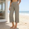 Women Cropped Pants High Waisted Leg Casual Pants Straight Wide with Pockets Loose Fit Vacation Office