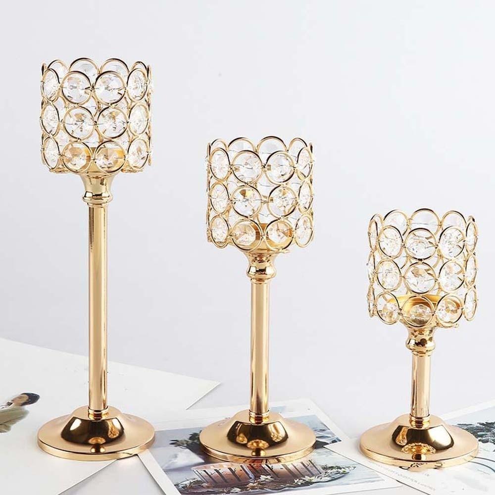 Metal Crystal Candle Holder Hollow Craft Candelabra Wrought Iron Candlestick  Living Room