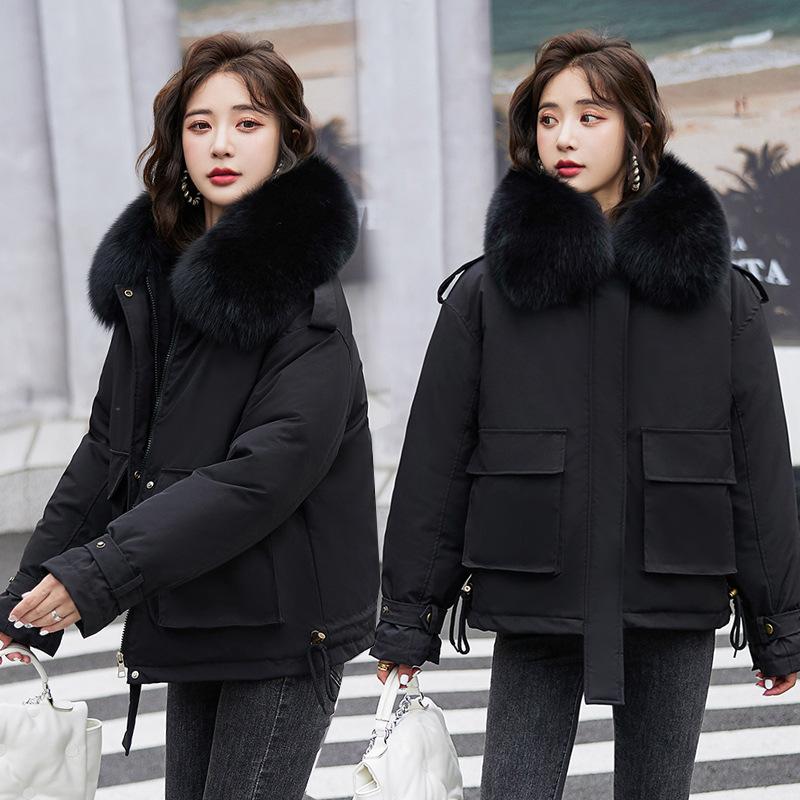 Cotton Padded Fur Parka New Big Fur Collar Down Winter Jacket Women Thick Warm Parkas Female Outerwear