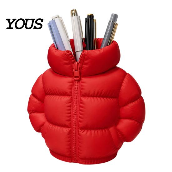 Creative Desktop Decoration Rainbow Down Coat Pen Holder, 3D Printed Puffer Jacket Colorful Gradient Stand Desk Organizer, Storage for Stationery And