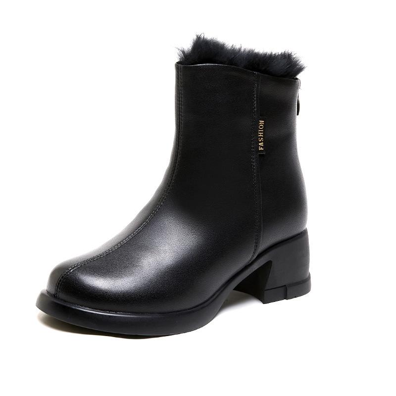 

Женские зимние теплые ботильоны, без застежек, на платформе с подкладкой из искусственного меха, на низком толстом блочном каблуке, с молнией для женщин, зимние ботинки с флисовой подкладкой 40