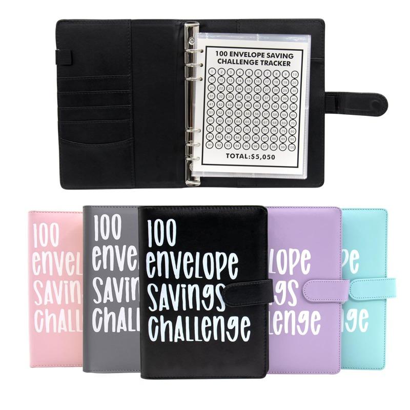 Classeur pour Carnet en Cuir PU Économique Planificateur d'Épargne Organisateur d'Argent pour Épargne en Espèces Poches Enveloppes à Fermeture Éclair Autocollants
