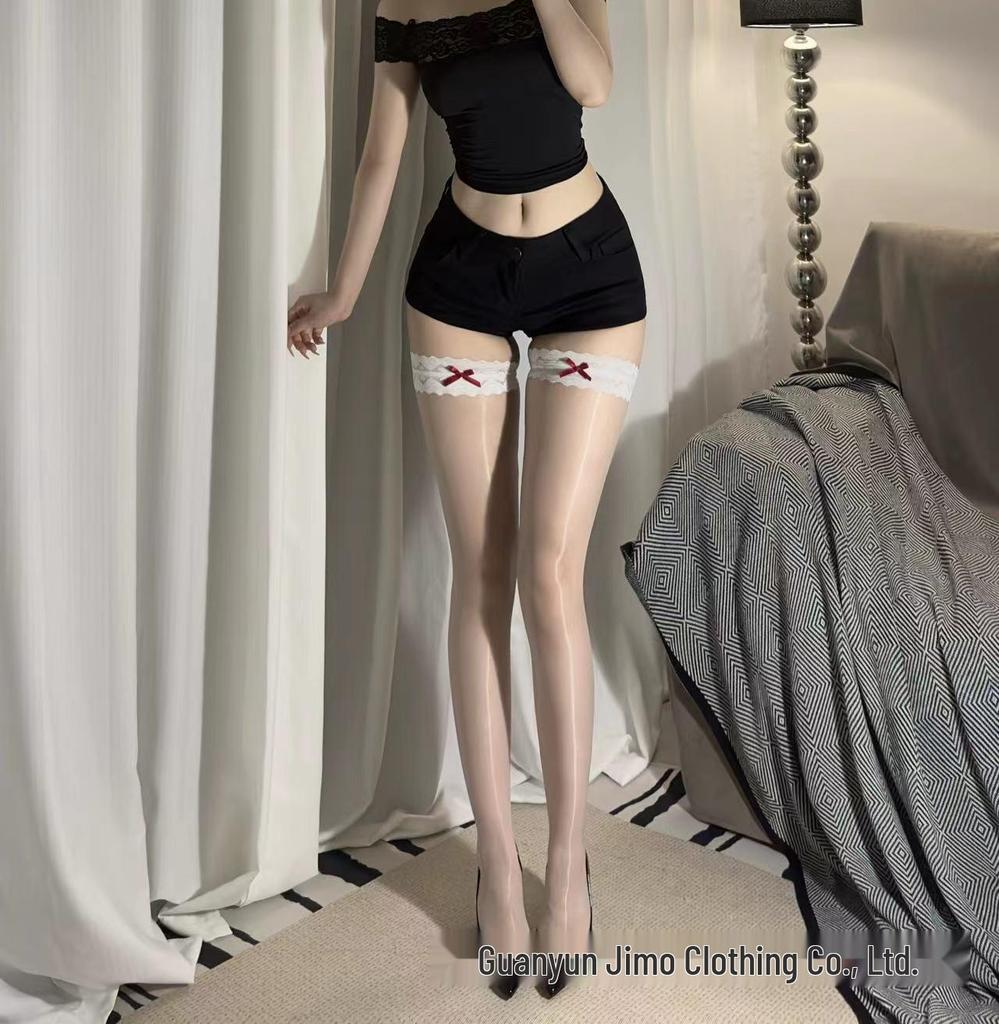 End-of-Season Aurora Ultrathin Lace Bow Knee-High Glossy Erotic Socks for Women