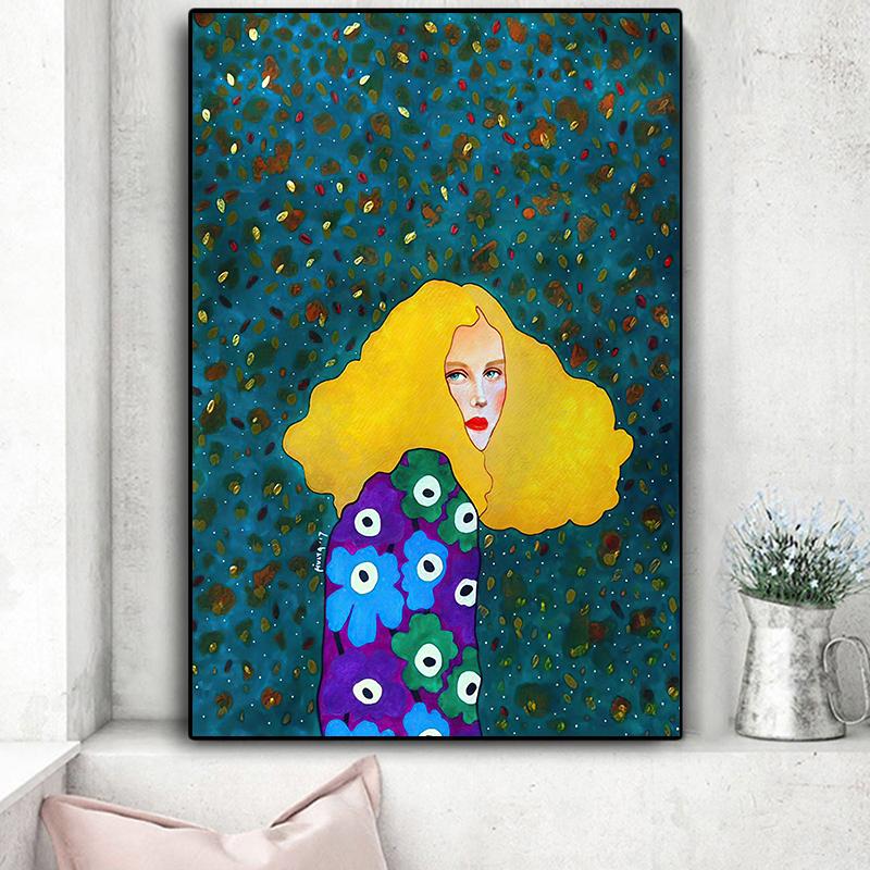 Vintage Abstract Fata Păr Floare Femei Artă Perete Pânză Pictură Moda Nordic Poster Poze de Perete Pentru Sufragerie Neîncadrat