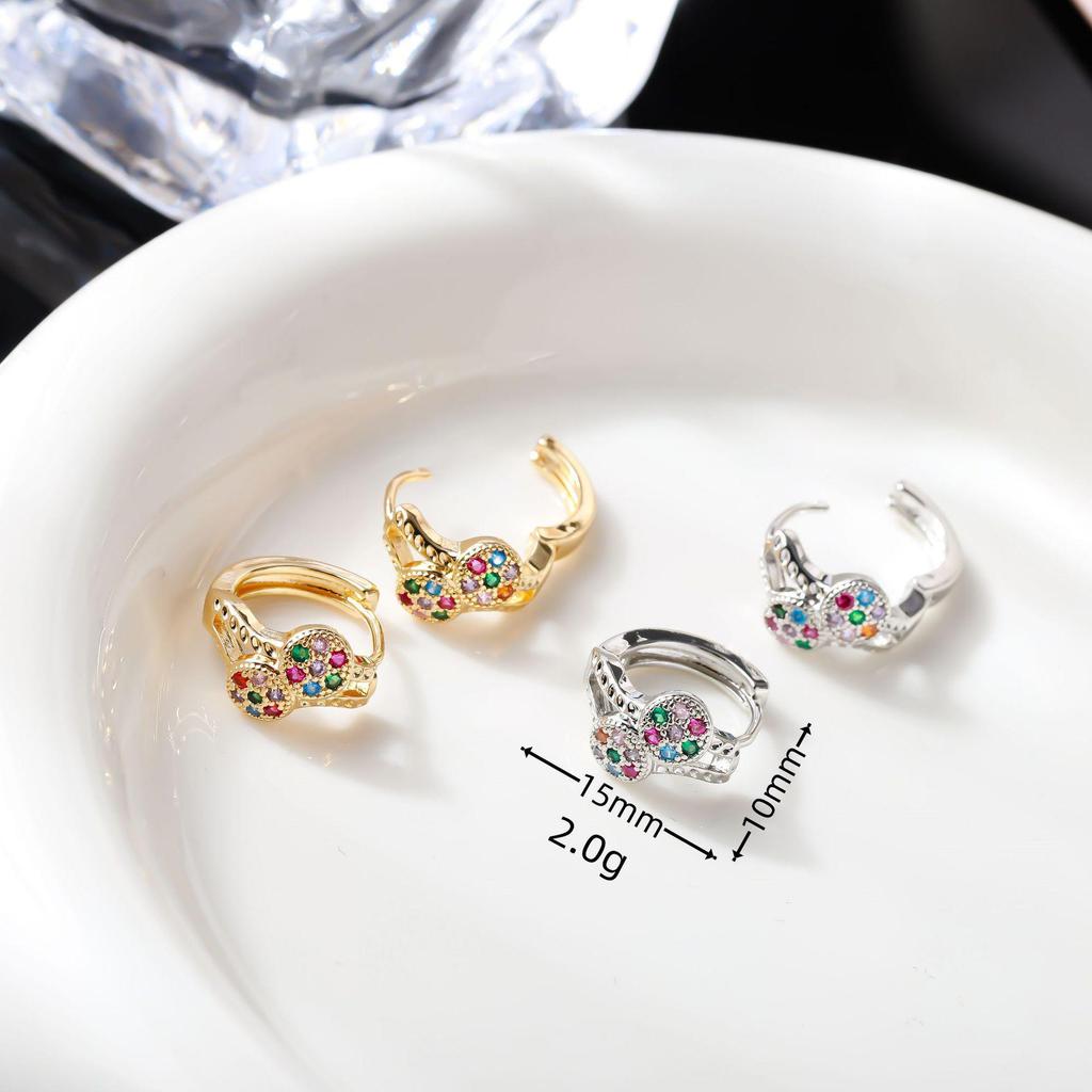 Colorful Zirconia Ear Cuff & Round Stud Earrings for Women