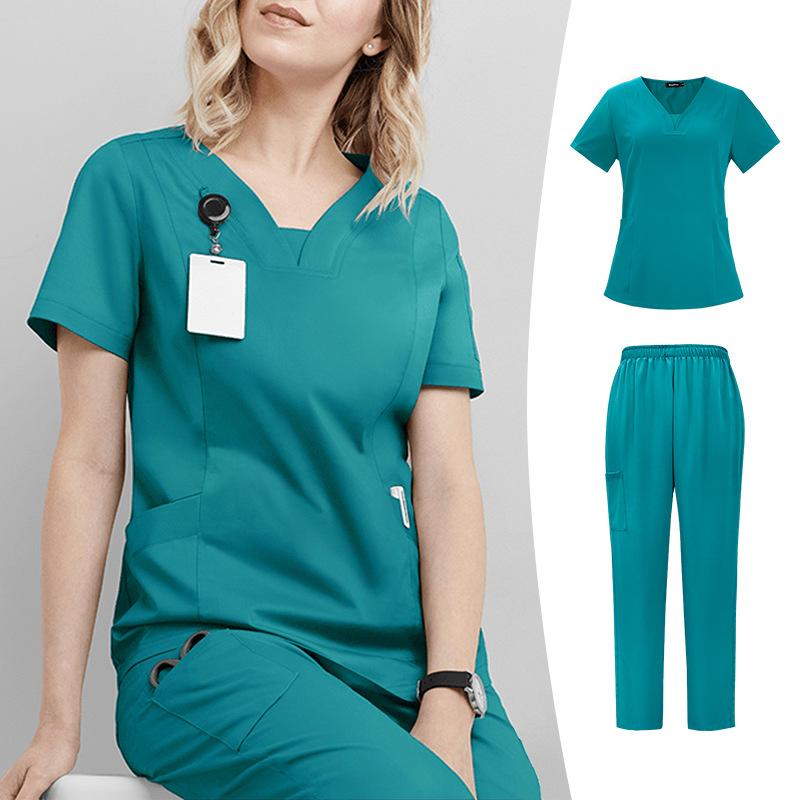 

Летний эластичный быстросохнущий тонкий срез V-образного выреза с короткими рукавами + прямые брюки, одежда для ручной стирки, комплект из двух предметов для медсестры L