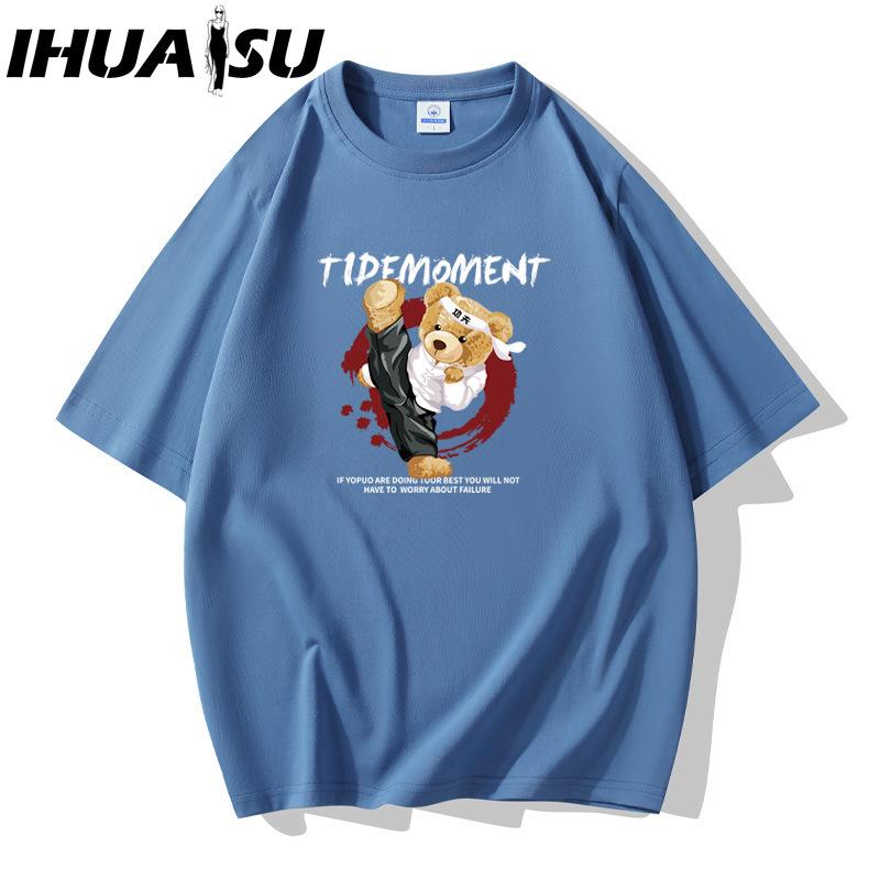 IHUASU Kurzarm-T-Shirt aus Baumwolle für Herren, modisch, lockeres Halbarmhemd, bedrucktes mitfühlendes Hemd