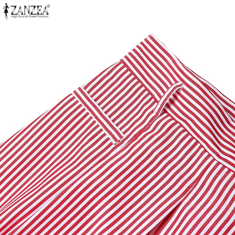 ZANZEA Elegant Women Striped Zipper Casual Long Swing Skirts