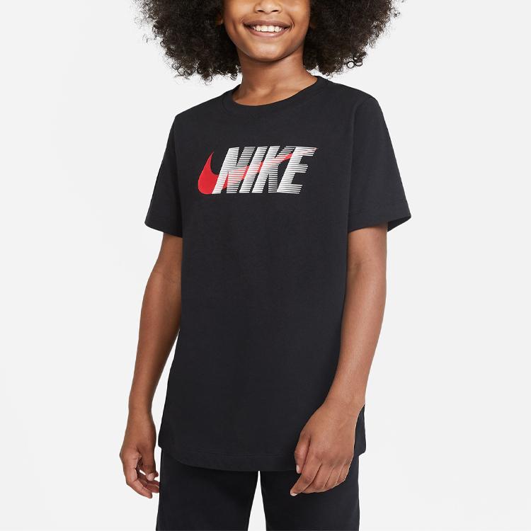 Nike Logo Pattern Loose Short Sleeve T-Shirt Kids Tops Black DC7796-011
