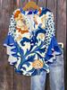 2026 European Floral Print V-neck Lace T-shirt for Women
