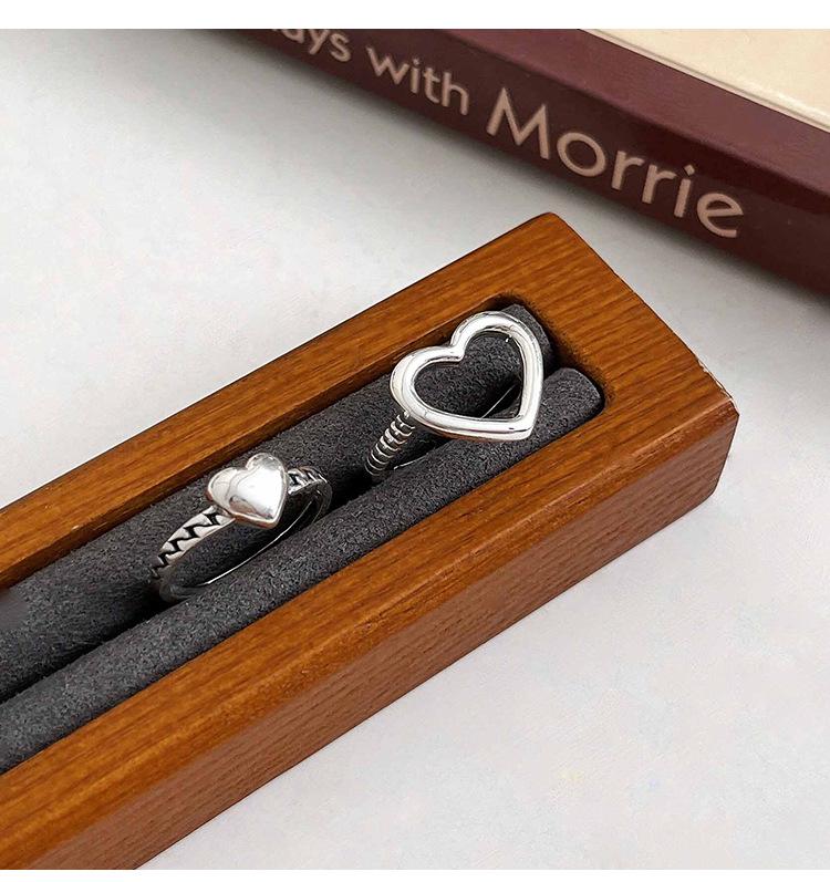 Yinruitai s925 Argent Sterling Cœur Creux Empilables Tendance Coréenne Bagues de Couple pour Femmes