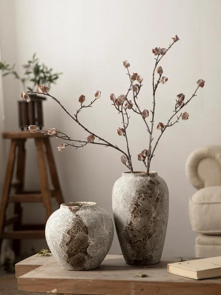 Hydroponic Flower Arranging Ceramic Vase Mottled Retro Chinese Pottery Jars Decorative Decorations for Living Room TV Cabinets