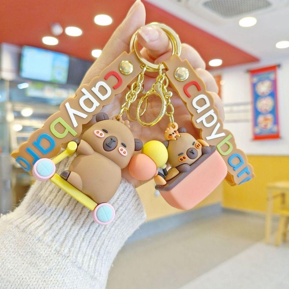 Car Ornament Cartoon Capybara Keychain Micro Landscape Desktop Ornament Keychain Pendant Doll  Gift
