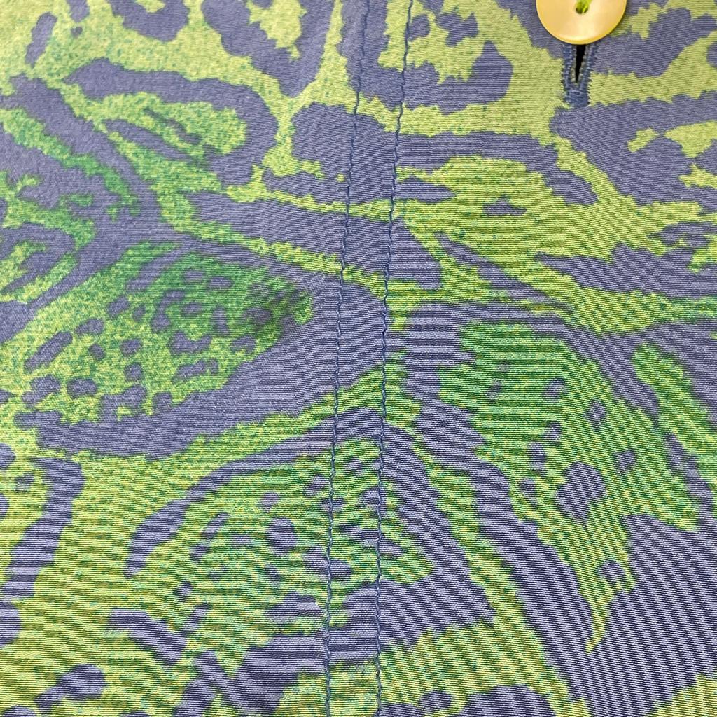 ESCADA 80's Green and Blue Leopard and White Tiger Silk Shirt tops 38 Blue greenUsed