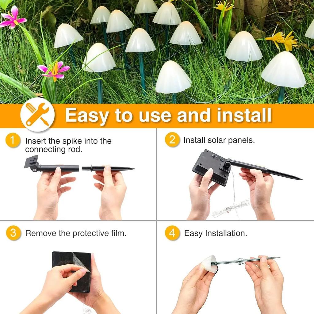 Solar Cute Mushroom Lights with 8 modes of LED Fairy Lights String Outdoor Waterproof Lawn Lights for Garden Decoration Lamp