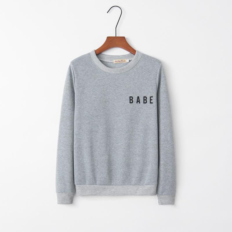 BABE Buchstabendruck Fleecegefüttert Rundhals Langarm Damen Hoodie 2023