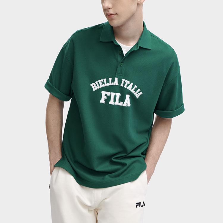 Fila American Series Letter Print Casual Loose Short Sleeve Polo Shirt Unisex Polo Shirts Chrysanthemum-Green F11U329105FTQ