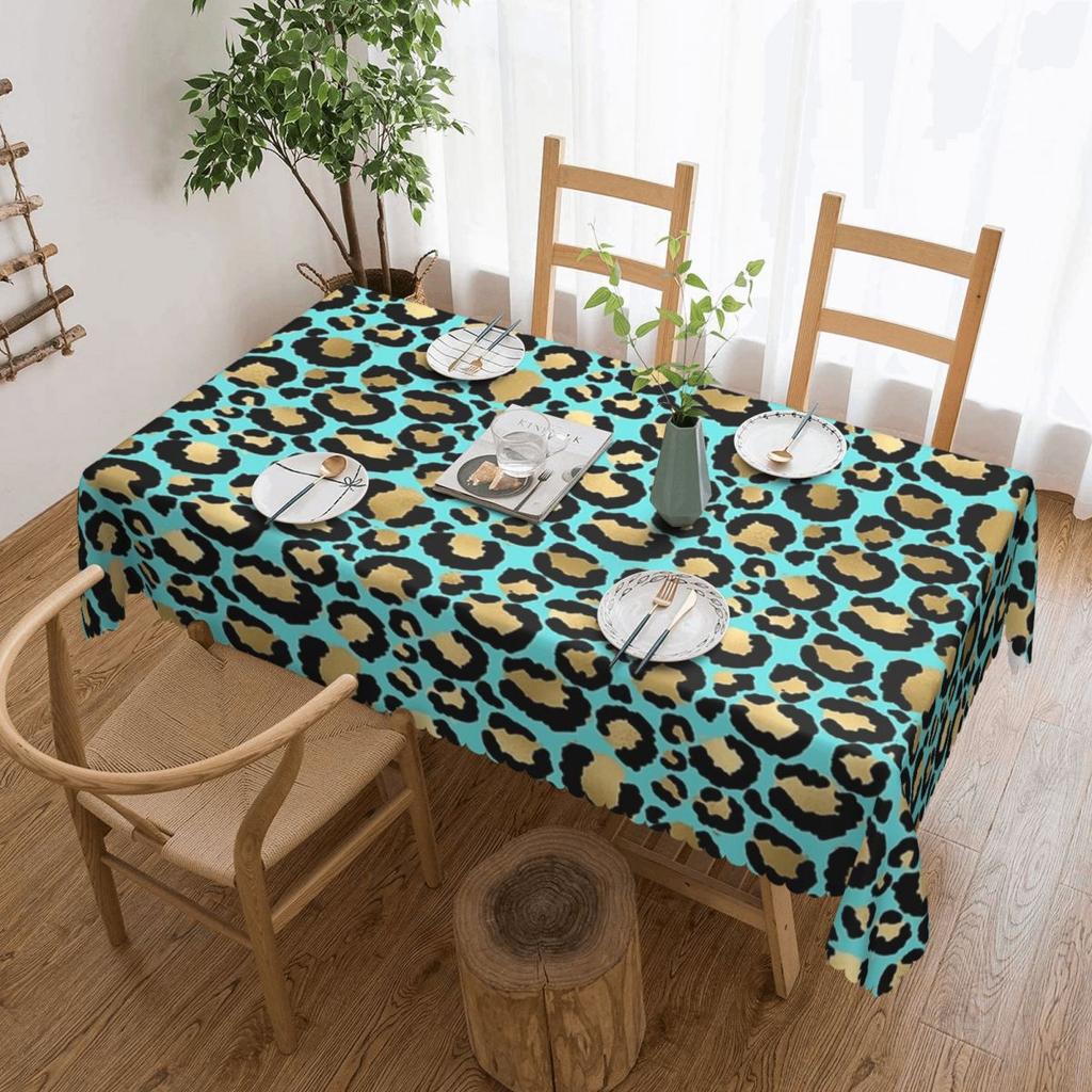 Bright Rainbow Ombre Gradient Leopard Rectangular Tablecloth Waterproof Table Cover for Festival Party Decorations Table Cloth