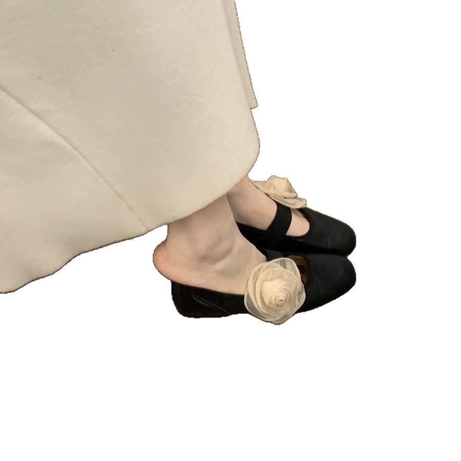 French Retro Flower Square Head Shallow Mouth Single Shoes Women'S Shoes Spring And Autumn Word With Flat Mary Jane Shoes