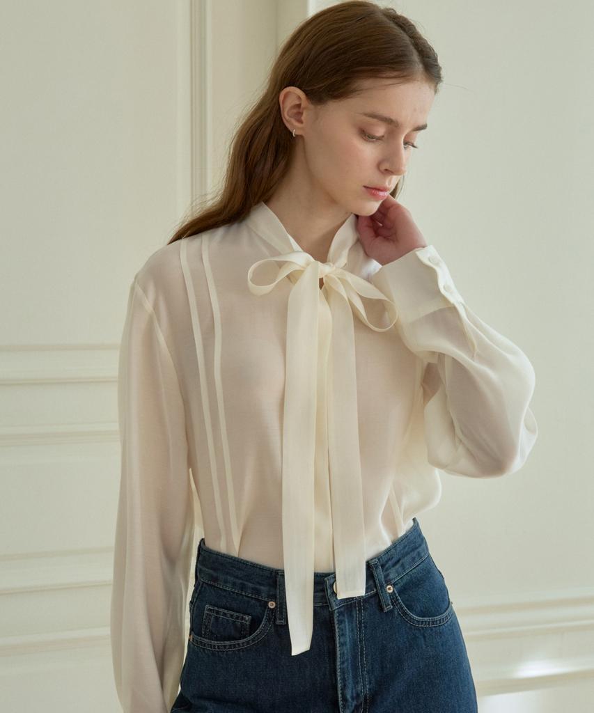 Hillioteu Ribbon Tie Blouse_Cream