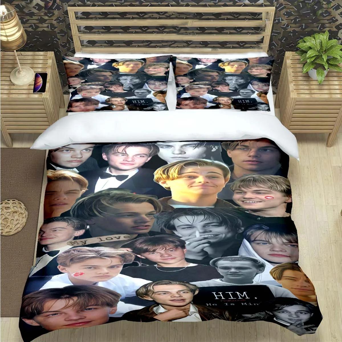 Acteur Célèbre L-Leonardo DiCaprio Ensemble de Literie Imprimé Ensemble de Literie Couette Housse de Couette Ensemble Couette de Lit Ensemble de Literie Cadeau de Luxe EU single(135x200cm)