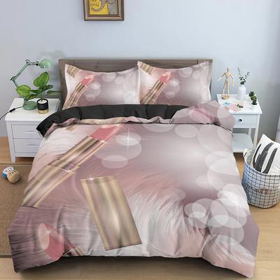 Maquillage Rouge à Lèvres Housse de Couette Taille King Queen Double Brillant Mode Cosmétiques pour Femmes Ensemble de Literie Fille Housse de Couette Douce en Polyester
