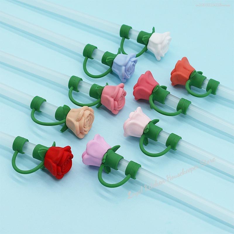 Rose Flower Silicone Straw Cover for Stanley Cup 10MM Silicone Flower Shape Drinking Dust Cap Straw Tips Cover Cup Accessories