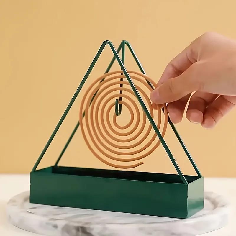 1pc, Elegant Triangle Cast Iron Mosquito Coil Holder, Easy Clean Incense Burner Stand, Indoor & Outdoor Use, Compatible