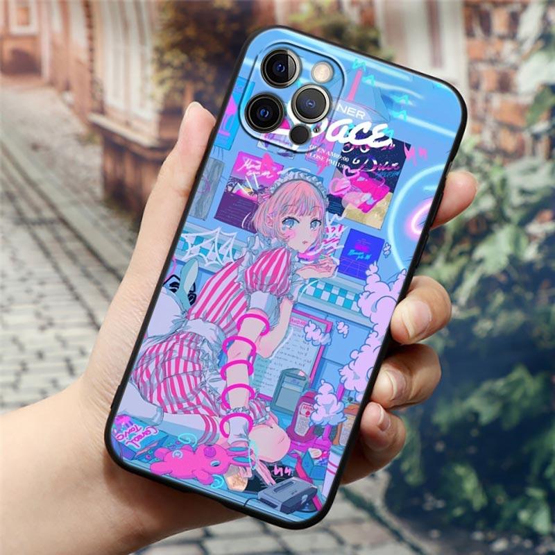 

Чехол для телефона с забавной карикатурой на милую девушку для iPhone14 13 12 11 Pro Max 8 7 SE XR XS Plus, черный, мягкий, силиконовый чехол, Fundas Coques iPhone 7 (8) Plus