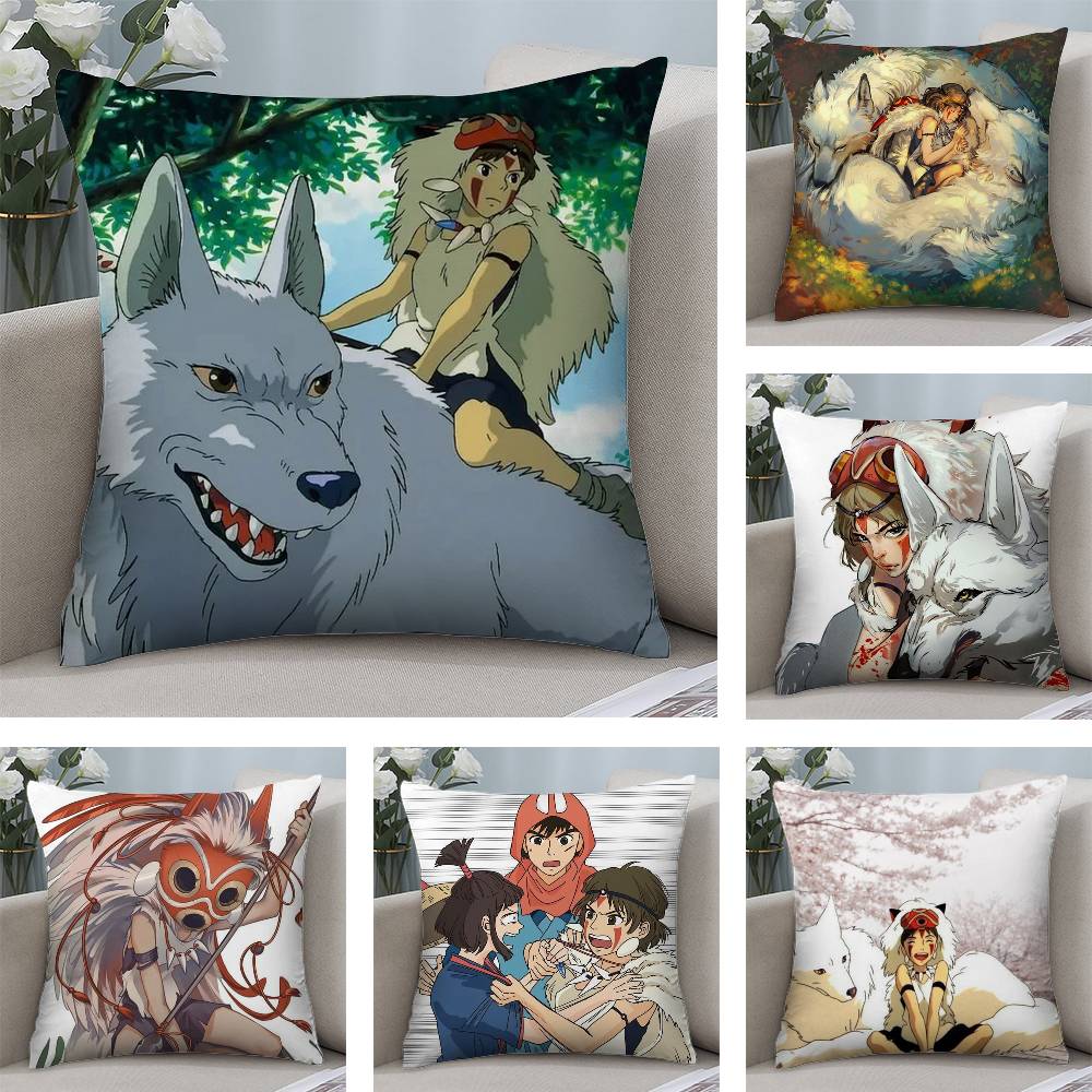 P-PrincesS M-Mononoke Pillow Case Plush Fabric Soft Double Sided Print Sofa Cushion Cover Throw Pillow Covers